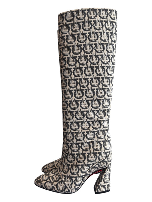 Salvatore Ferragamo Shoe Size 6.5 Cream multi Logo Knee High Pointed Toe Boots Cream multi / 6.5