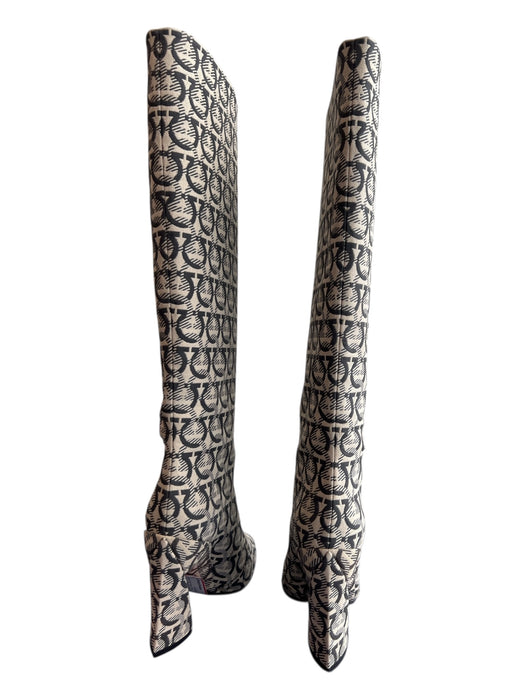 Salvatore Ferragamo Shoe Size 6.5 Cream multi Logo Knee High Pointed Toe Boots Cream multi / 6.5