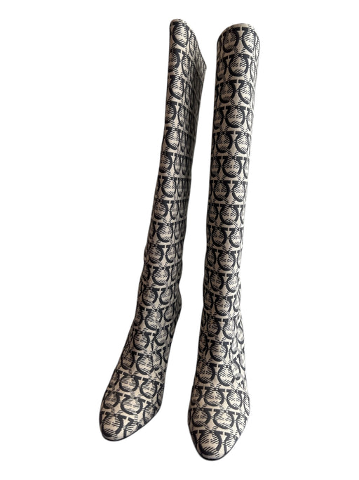 Salvatore Ferragamo Shoe Size 6.5 Cream multi Logo Knee High Pointed Toe Boots Cream multi / 6.5