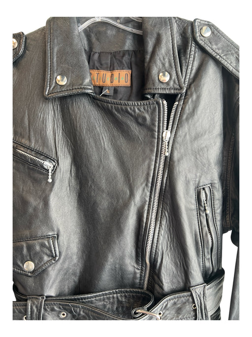 Siena Studio Size Small Black Leather Silver Hardware Belt Moto Jacket Black / Small