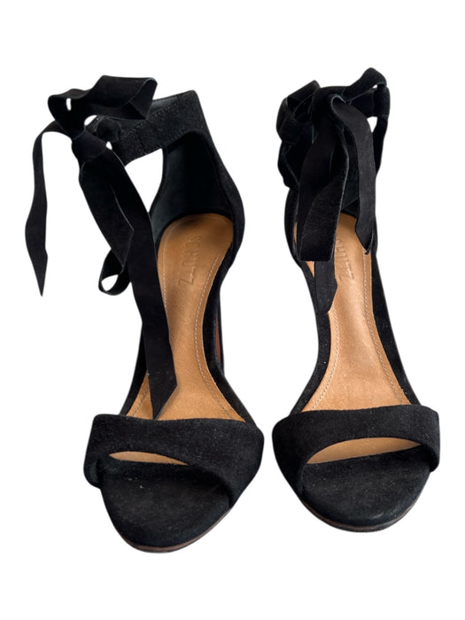 Schutz Shoe Size 7 Black Suede open toe Ankle Wrap Stiletto Almond Toe Shoes Black / 7