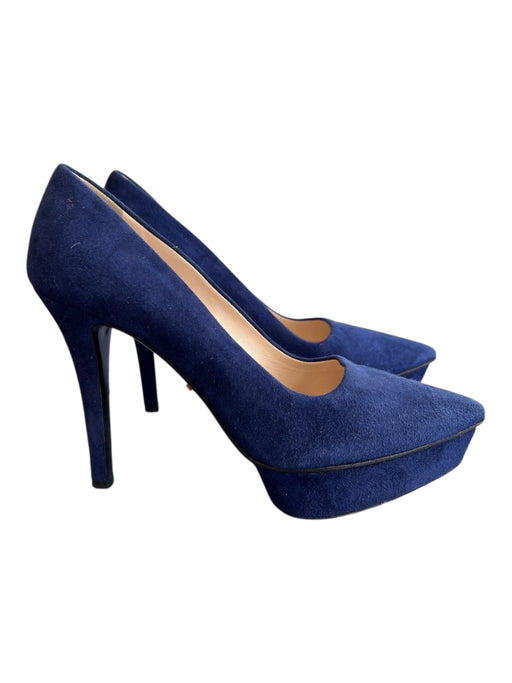 Prada Shoe Size 36.5 Blue Suede Stiletto Pointed Toe Platform Pump Shoes Blue / 36.5