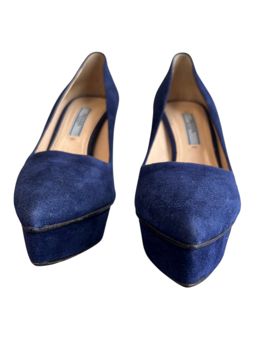 Prada Shoe Size 36.5 Blue Suede Stiletto Pointed Toe Platform Pump Shoes Blue / 36.5