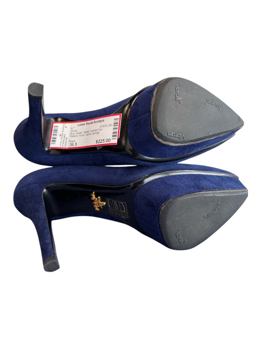 Prada Shoe Size 36.5 Blue Suede Stiletto Pointed Toe Platform Pump Shoes Blue / 36.5