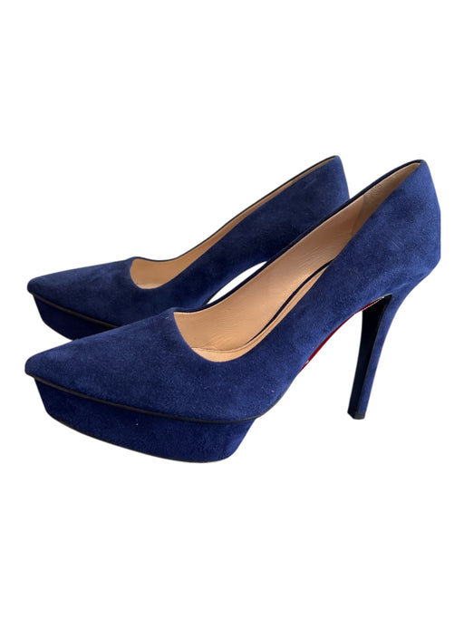 Prada Shoe Size 36.5 Blue Suede Stiletto Pointed Toe Platform Pump Shoes Blue / 36.5