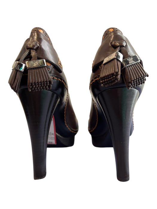 Celine Shoe Size 36 Brown & Amber Leather 2 Tone Wing Tip High Heel Tassel Shoes Brown & Amber / 36