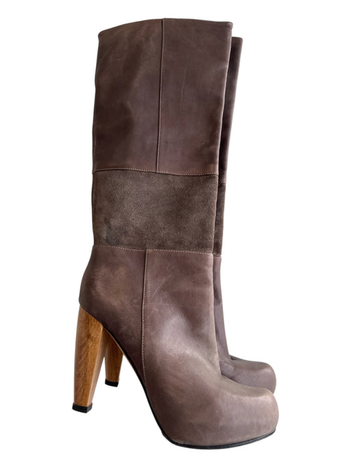 Loeffler Randall Shoe Size 7 Taupe Leather & Suede Almond Toe Wood Heel Boots Taupe / 7