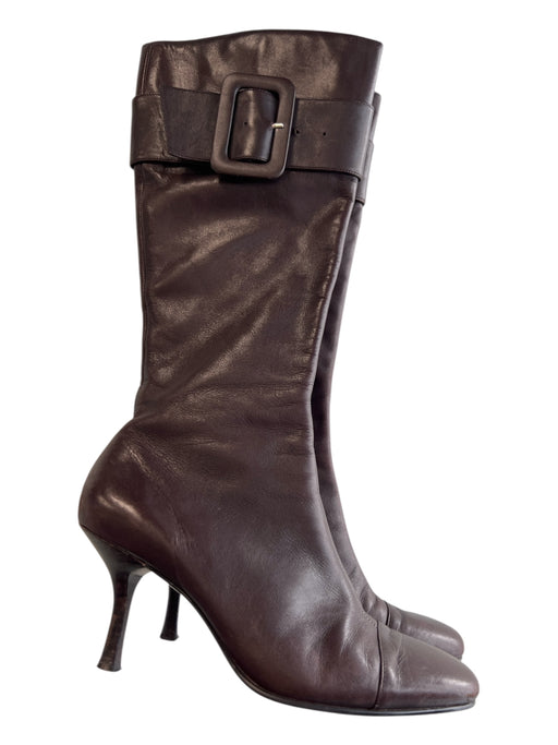 Aerosoles Shoe Size 6.5 Brown Leather Square Toe Side Zip High Heel Boots Brown / 6.5