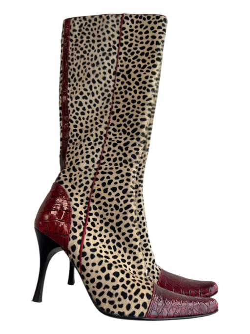 Donald Pliner Shoe Size 6.5 Tan, Black & Red Leather & Calf Hair Knee High Boots Tan, Black & Red / 6.5
