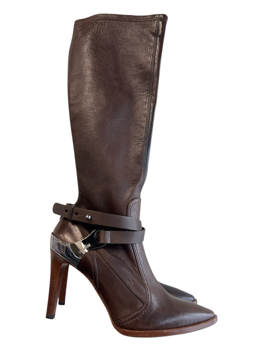 Celine Shoe Size 36 Brown Leather Silver Hardware Pointed Toe Side Zip Boots Brown / 36