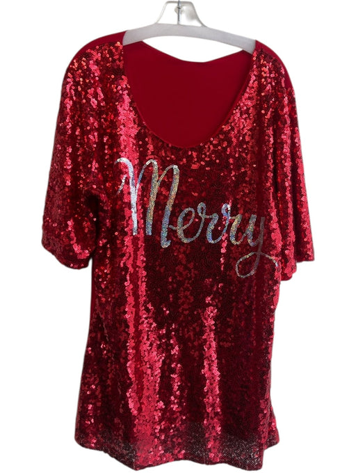 No Brand Size Est L Red No Fabric Tag Sequin Half Sleeve Scoop Neck Dress Red / Est L
