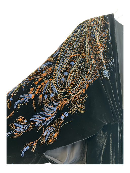 Etro Size 46 Black, Blue, Brown Viscose Velvet Embellished V Neck Bodysuit Dress Black, Blue, Brown / 46