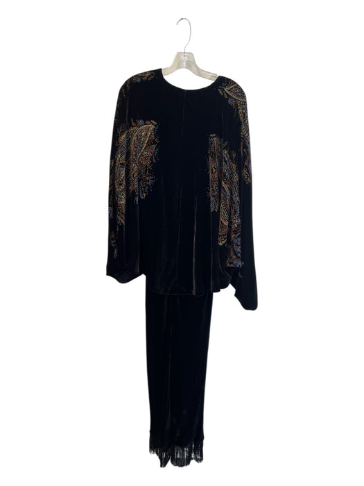 Etro Size 46 Black, Blue, Brown Viscose Velvet Embellished V Neck Bodysuit Dress Black, Blue, Brown / 46
