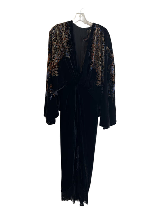 Etro Size 46 Black, Blue, Brown Viscose Velvet Embellished V Neck Bodysuit Dress Black, Blue, Brown / 46