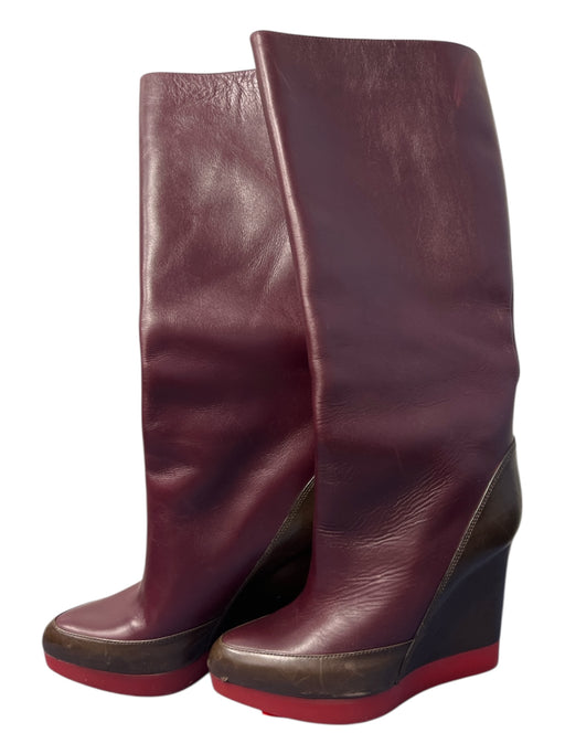 Jill Sander Shoe Size 36 Maroon & Brown Leather Knee High Wedge Boots Maroon & Brown / 36