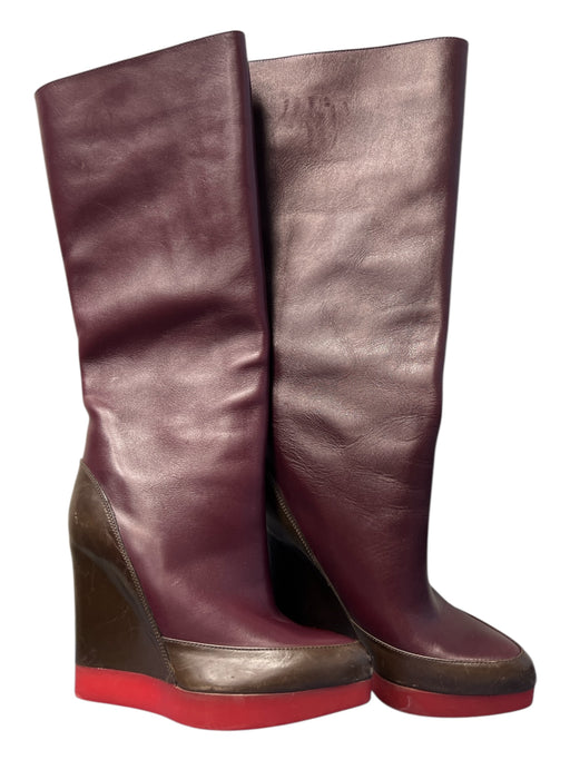 Jill Sander Shoe Size 36 Maroon & Brown Leather Knee High Wedge Boots Maroon & Brown / 36