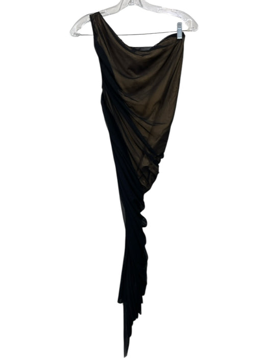 Norma Kamali Size M Black & Beige Polyester Blend Mesh One Shoulder Ruched Dress Black & Beige / M
