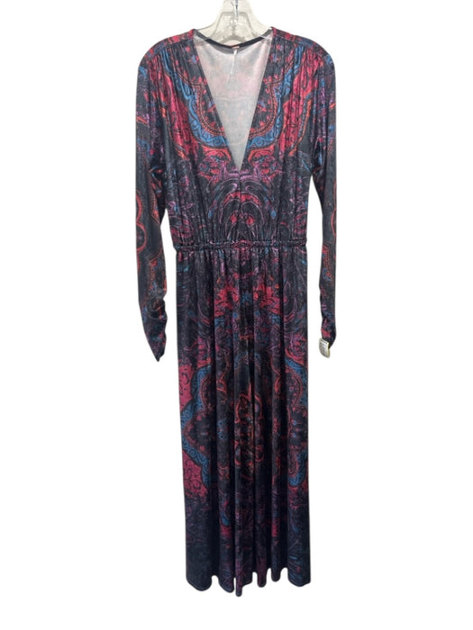 Free People Size M Black, Purple, Red Polyester Blend Velvet Paisley Jumpsuit Black, Purple, Red / M