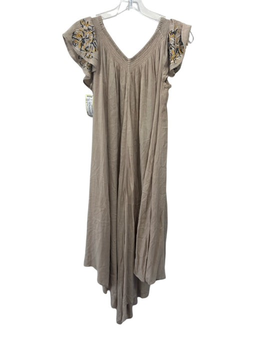 Free People Size S Beige, Yellow, Navy Rayon Smocked Neckline Cropped Jumpsuit Beige, Yellow, Navy / S