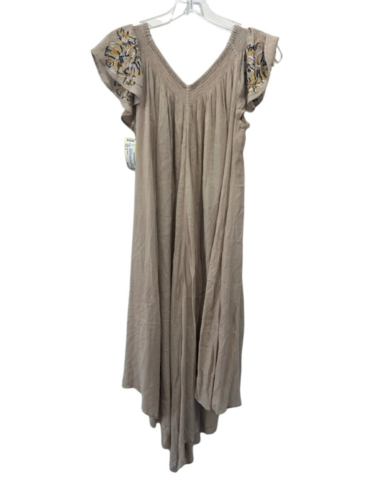 Free People Size S Beige, Yellow, Navy Rayon Smocked Neckline Cropped Jumpsuit Beige, Yellow, Navy / S