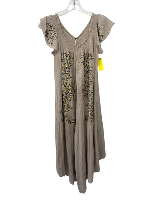 Free People Size S Beige, Yellow, Navy Rayon Smocked Neckline Cropped Jumpsuit Beige, Yellow, Navy / S