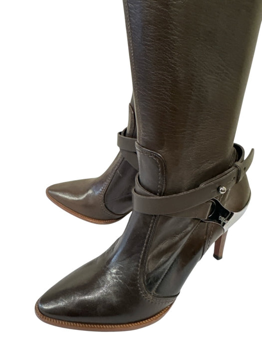 Celine Shoe Size 36 Brown Leather Silvertone hardware Pointed Toe Zip Boots Brown / 36