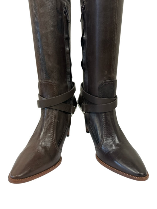 Celine Shoe Size 36 Brown Leather Silvertone hardware Pointed Toe Zip Boots Brown / 36