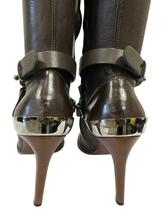 Celine Shoe Size 36 Brown Leather Silvertone hardware Pointed Toe Zip Boots Brown / 36