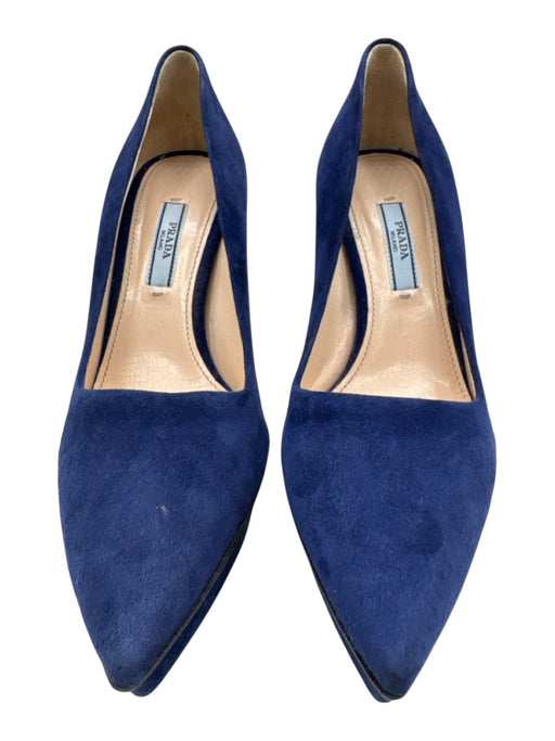 Prada Shoe Size 36.5 Blue Suede Pointed Toe Stiletto Platform Pumps Blue / 36.5