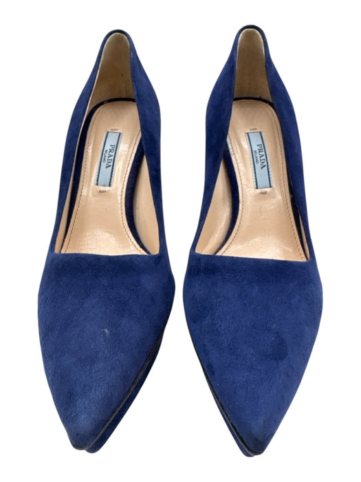 Prada Shoe Size 36.5 Blue Suede Pointed Toe Stiletto Platform Pumps Blue / 36.5