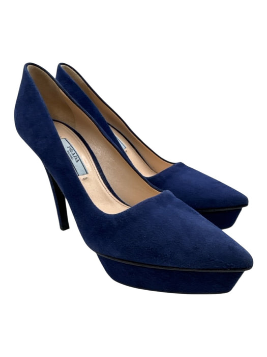 Prada Shoe Size 36.5 Blue Suede Pointed Toe Stiletto Platform Pumps Blue / 36.5