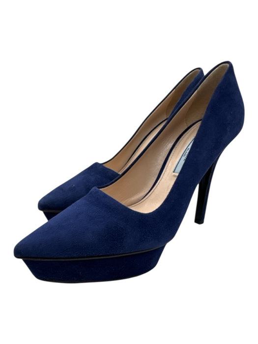 Prada Shoe Size 36.5 Blue Suede Pointed Toe Stiletto Platform Pumps Blue / 36.5