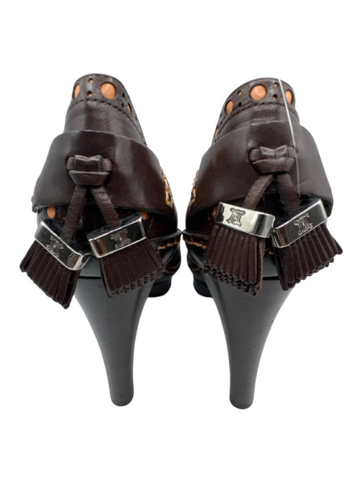 Celine Shoe Size 36 Brown & Orange Leather Contrast Stitch Wing Tip Pumps Brown & Orange / 36