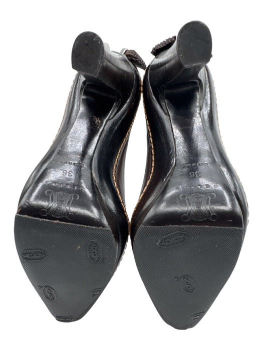 Celine Shoe Size 36 Brown & Orange Leather Contrast Stitch Wing Tip Pumps Brown & Orange / 36