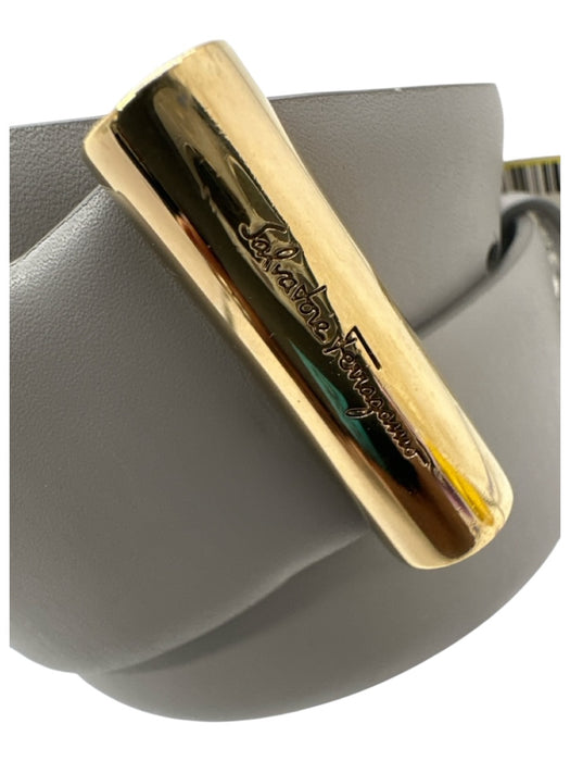 Salvatore Ferragamo Light Gray Leather Gold Tone Hardware Peg Buckle Belts Light Gray / L