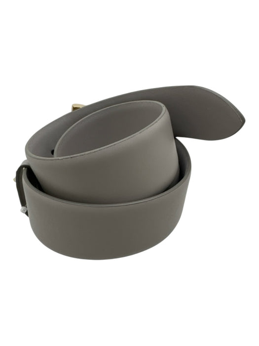 Salvatore Ferragamo Light Gray Leather Gold Tone Hardware Peg Buckle Belts Light Gray / L