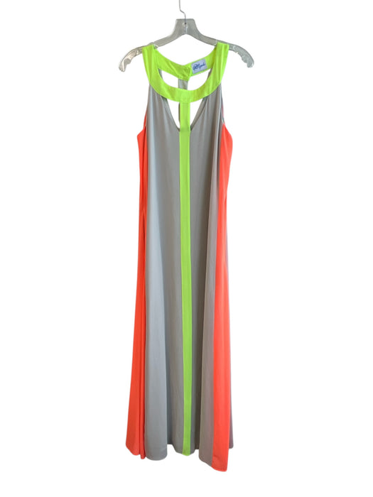 Hope's Size Est S/M Gray, Neon yellow & orange Polyester Round Neck Dress Gray, Neon yellow & orange / Est S/M