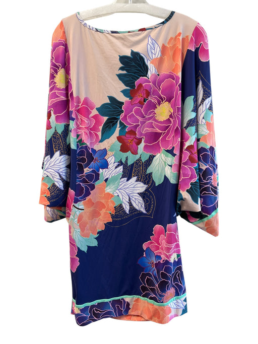 Trina Turk Size Est M/L Blue, Pink & Multi No Fabric Tag Floral Scoop Neck Dress Blue, Pink & Multi / Est M/L