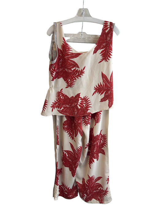 Gracia Size Large Beige & Red Polyester Sparkle Accent Leaves Print Pant Set Beige & Red / Large
