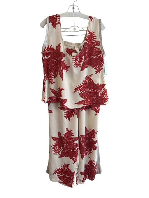 Gracia Size Large Beige & Red Polyester Sparkle Accent Leaves Print Pant Set Beige & Red / Large