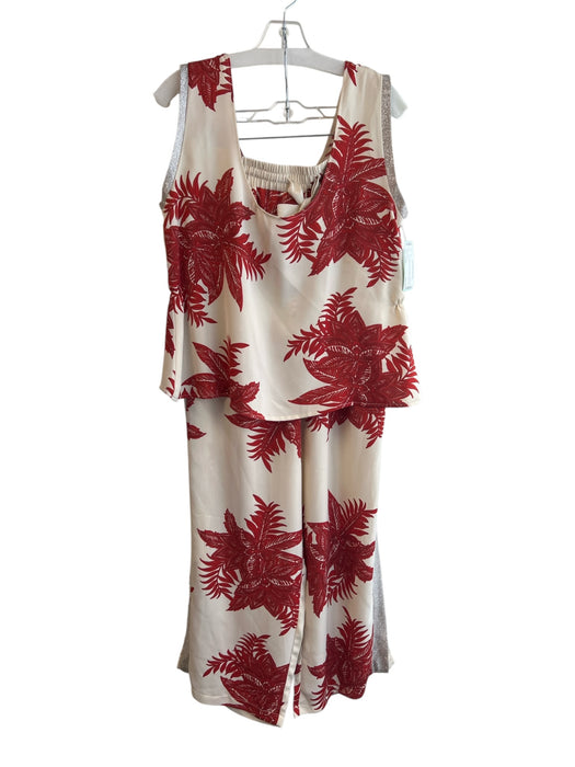 Gracia Size Large Beige & Red Polyester Sparkle Accent Leaves Print Pant Set Beige & Red / Large