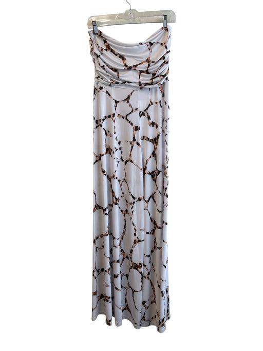 PHO Firenze Size Small White & Brown Viscose Strapless Wide Leg Ruched Jumpsuit White & Brown / Small