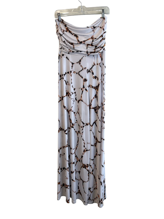PHO Firenze Size Small White & Brown Viscose Strapless Wide Leg Ruched Jumpsuit White & Brown / Small