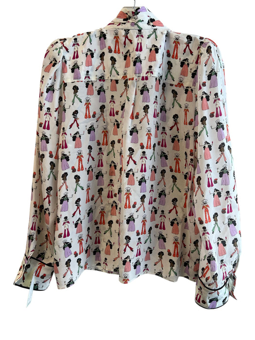 Alice & Olivia Size Est M White & Multi Silk Long Sleeve Button Down Top White & Multi / Est M