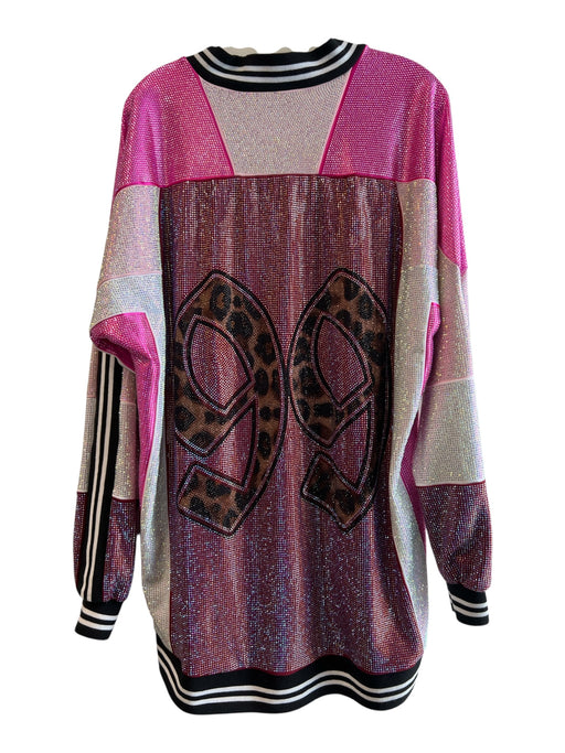 Akira Size Medium Pink & Multi Cotton V Neck Long Sleeve Oversize Top Pink & Multi / Medium