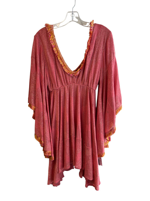 PHO Firenze Size Small coral Viscose Off Shoulder Long Wide Sleeve Dress coral / Small
