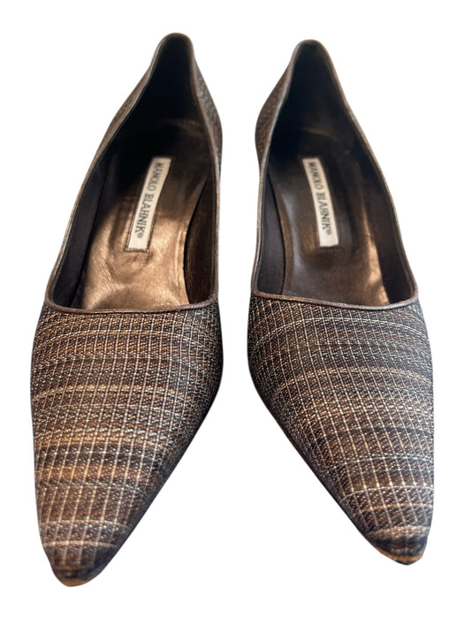 Manolo Blahnik Shoe Size 36.5 Brown Fabric Pointed Toe High Heel Pump Shoes Brown / 36.5