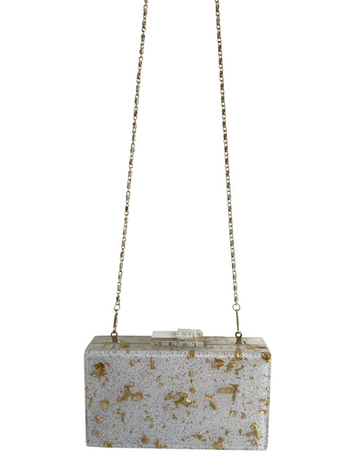 No Brand White & Gold Acrylic Dotted Box Hard Shell Chain Bag White & Gold / Small