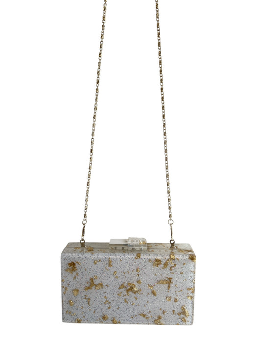 No Brand White & Gold Acrylic Dotted Box Hard Shell Chain Bag White & Gold / Small