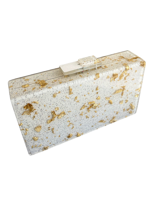 No Brand White & Gold Acrylic Dotted Box Hard Shell Chain Bag White & Gold / Small